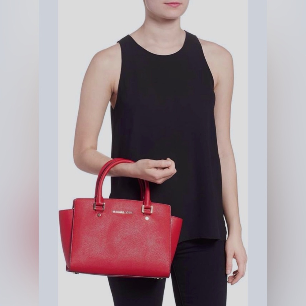 Michael Kors Red Selma Saffiano Satchel with Gold Hardware - Picture 12 of 12